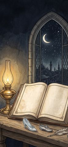Lamp and book, Classic tales wallpaper